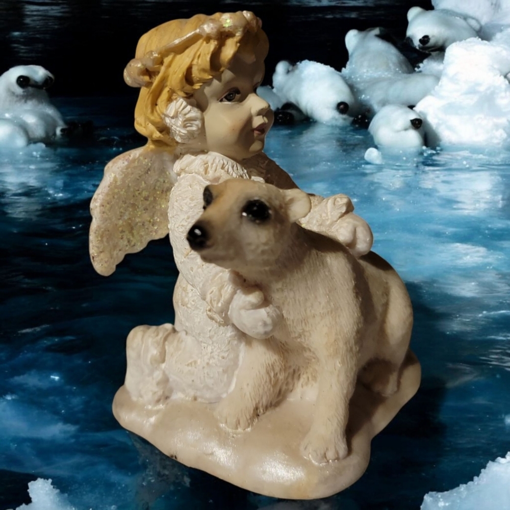 Vtg 1994 Publishers Clearing House Snow Angel Figurine Polar Bear Resin Glitter